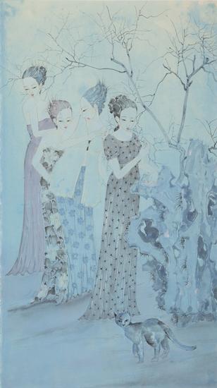 李东君，蓝色梦幻系列之五，90×50cm，纸本设色