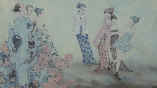 李东君，橘色梦幻系列之三，90×50cm，纸本设色
