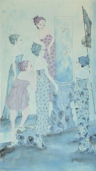 李东君，蓝色梦幻系列之六，90×50cm，纸本设色